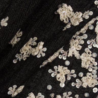 Black Silk Mesh with Ivory Floral Detail