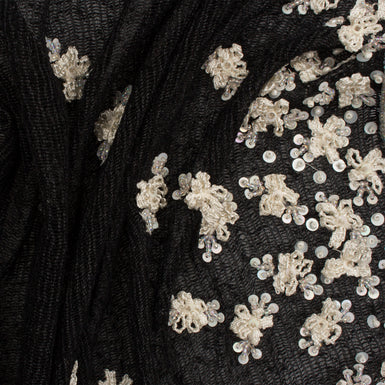 Black Silk Mesh with Ivory Floral Detail