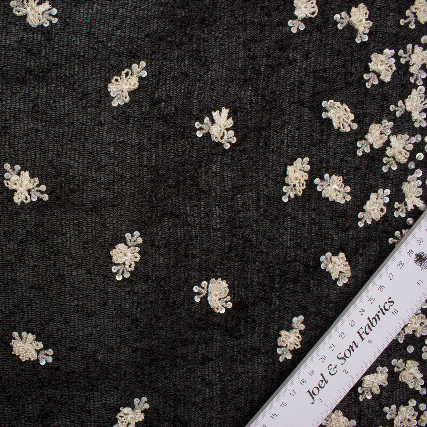 Black Silk Mesh with Ivory Floral Detail