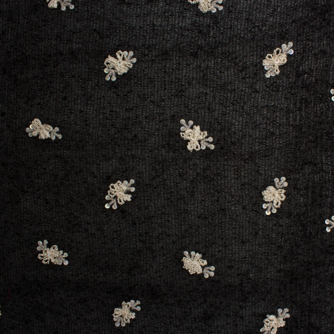 Black Silk Mesh with Ivory Floral Detail