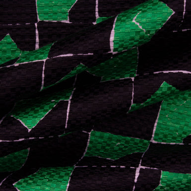 Black with Green Printed Silk & Wool Mix
