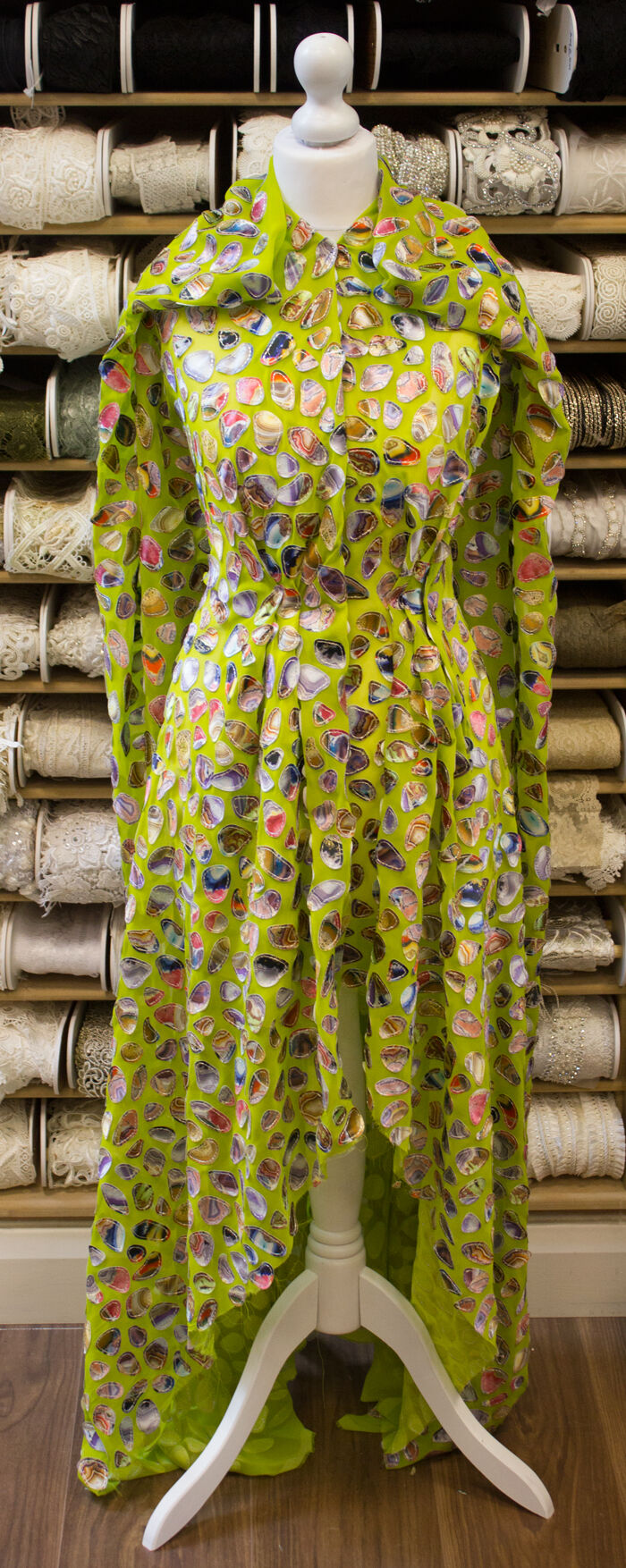 Lime Green Embroidered Silk Georgette Fabric