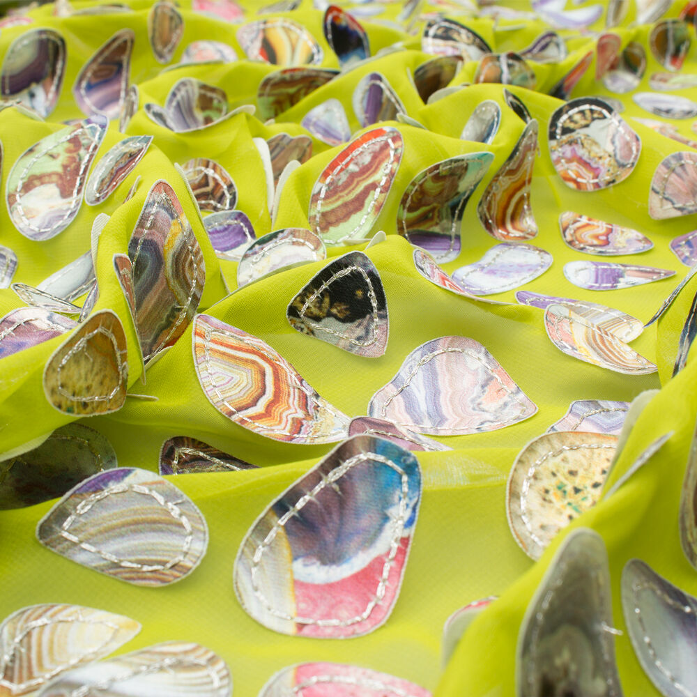 Lime Green Embroidered Silk Georgette Fabric