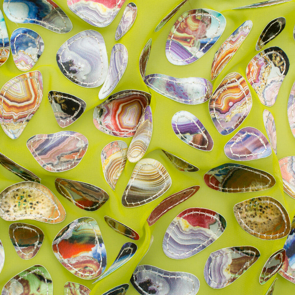 Lime Green Embroidered Silk Georgette Fabric