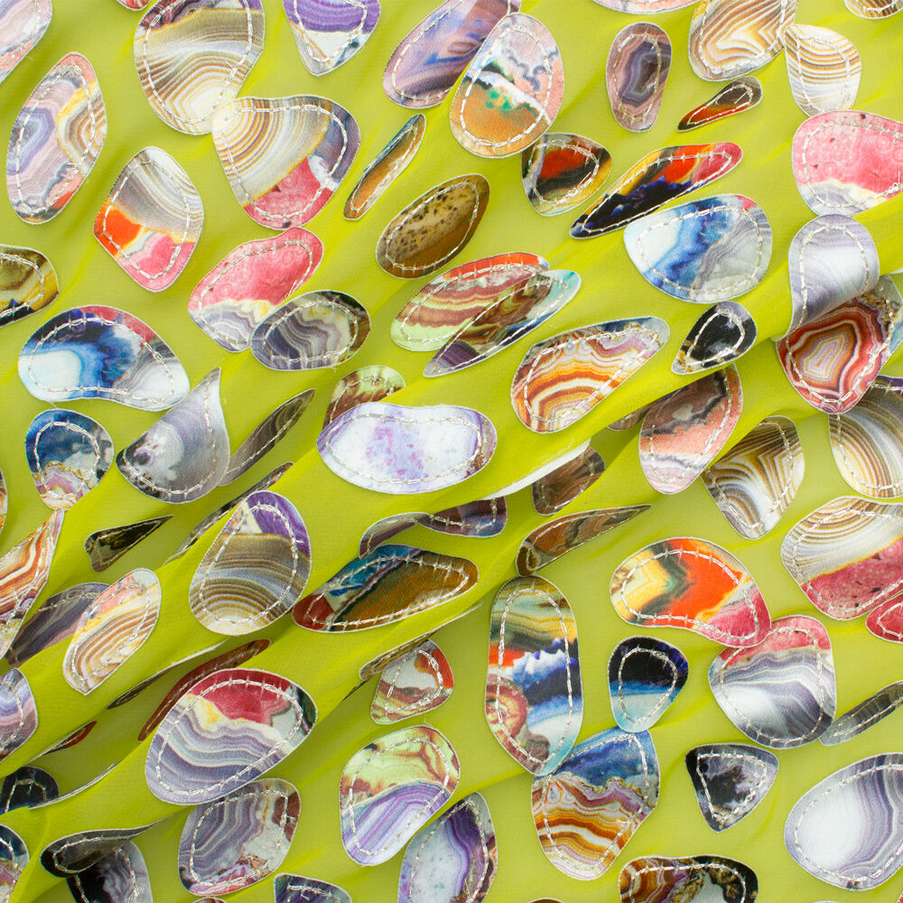 Lime Green Embroidered Silk Georgette Fabric