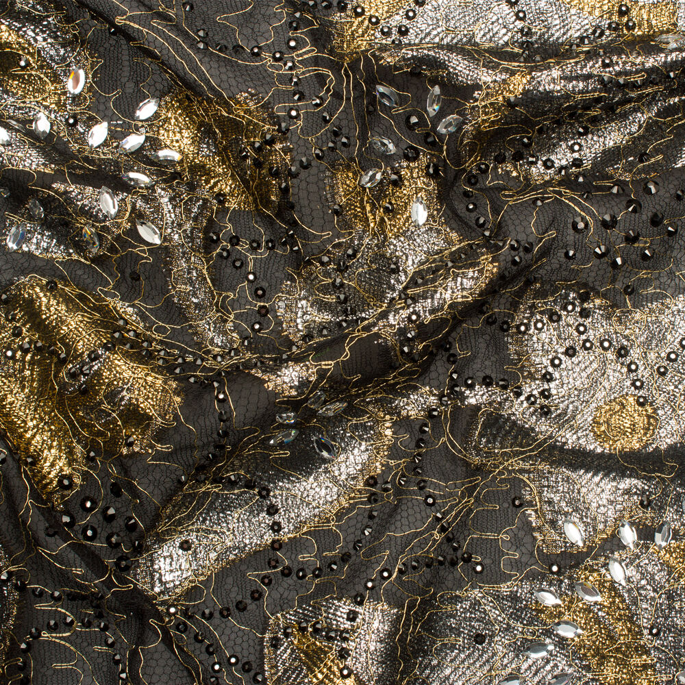 All-Over Diamanté Black Lace Fabric