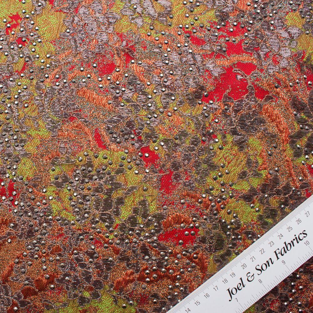 All-over Lace Appliqué with Stones in Red