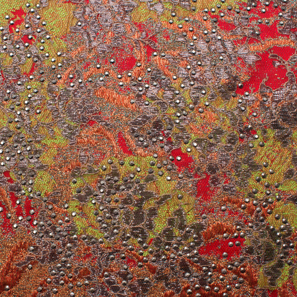 All-over Lace Appliqué with Stones in Red