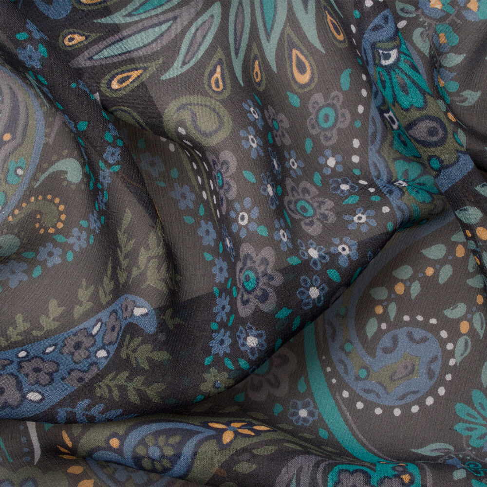 Blue Floral & Paisley Silk Georgette