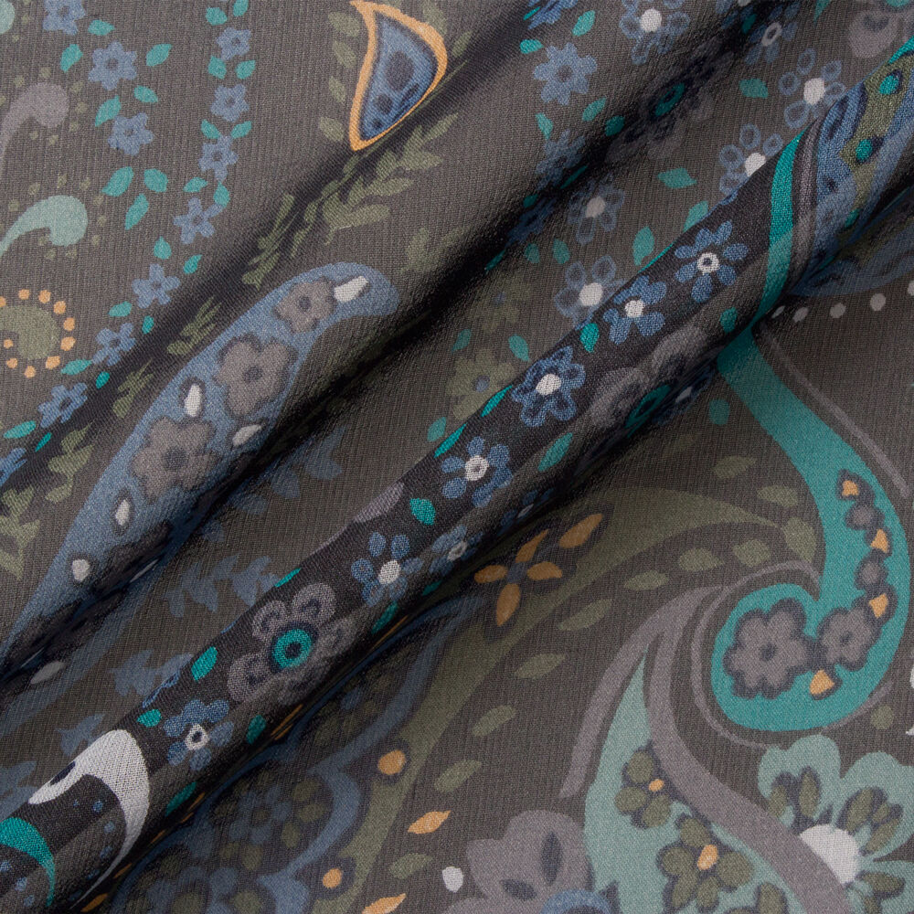 Blue Floral & Paisley Silk Georgette