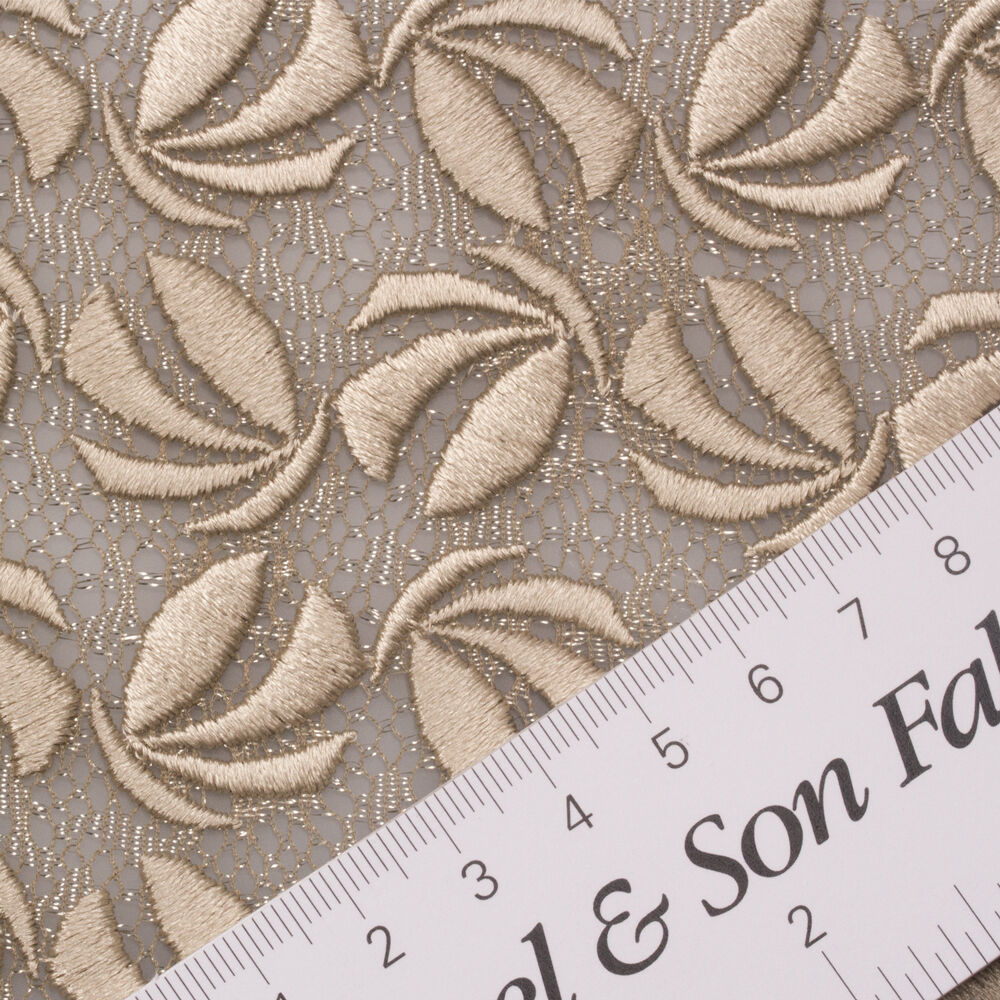 Champagne Beige Embroidered Petal Lace Fabric