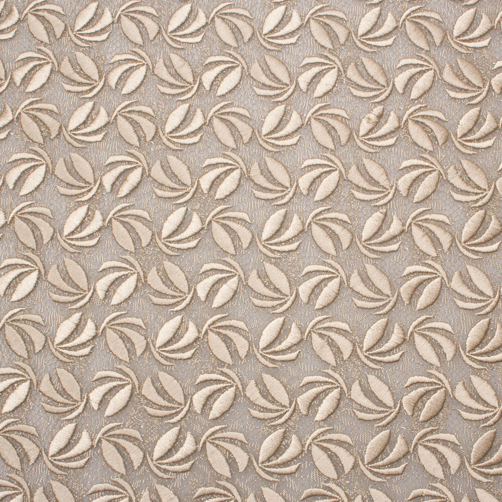 Champagne Beige Embroidered Petal Lace Fabric
