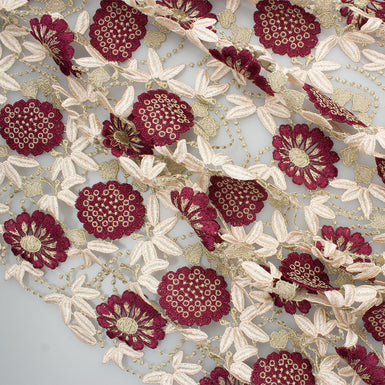 Burgundy & Muted Gold Floral Guipure Lace