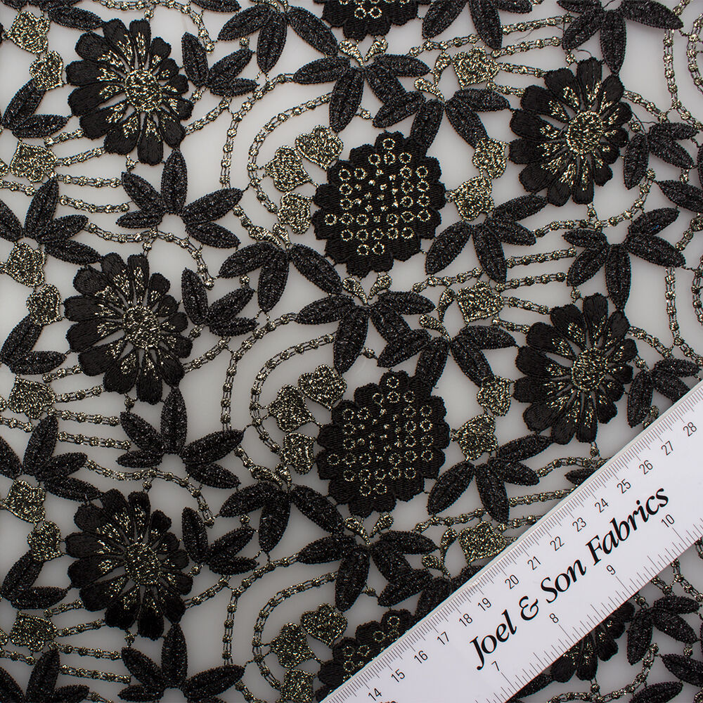 Black & Silver Grey Metallic Guipure Lace