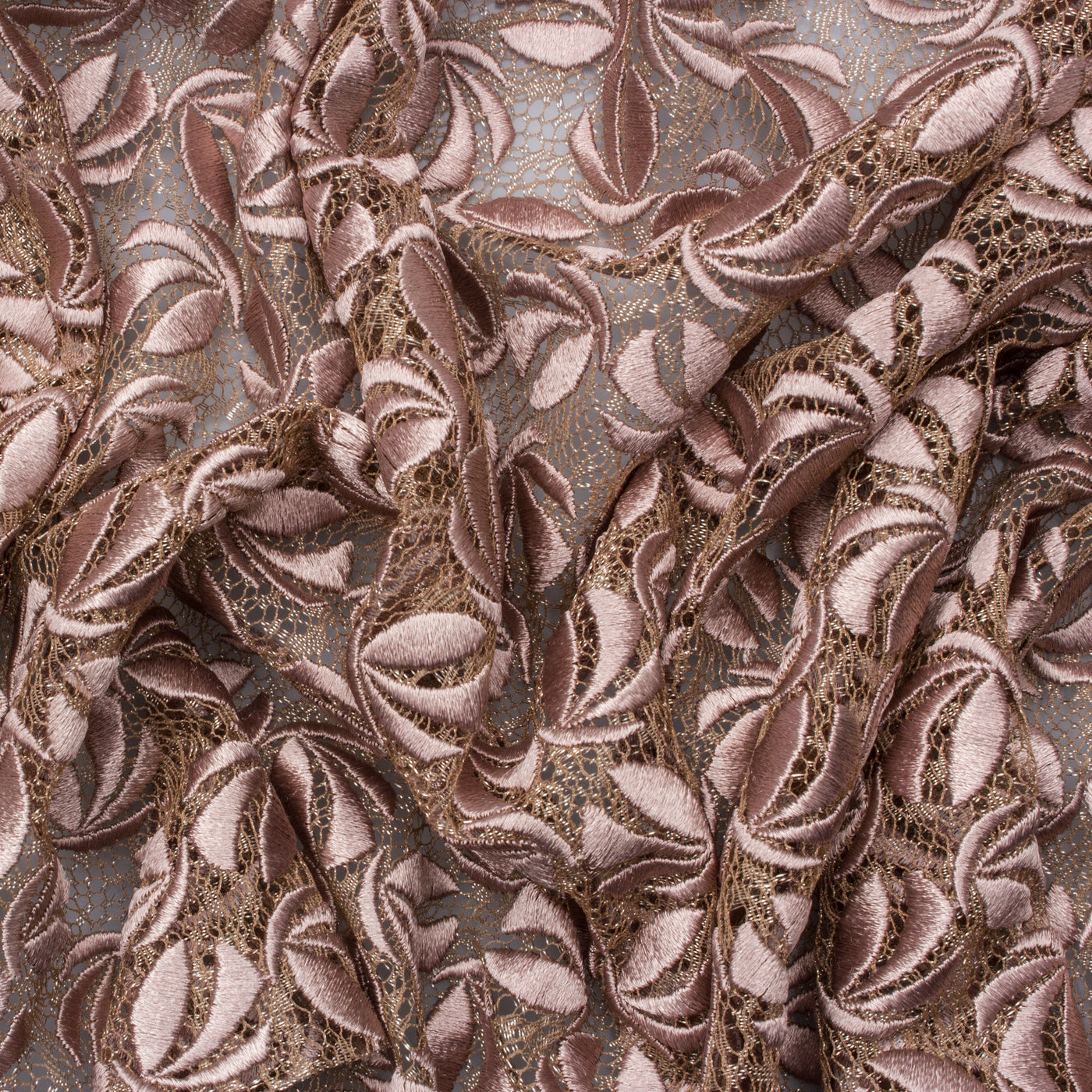 Dusty Pink Embroidered Petal Lace Fabric