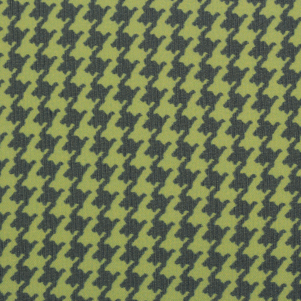 Lime Green/Navy Blue Dogtooth Printed Silk Georgette