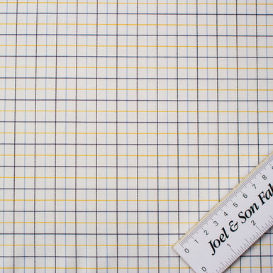 Blue & Yellow Check on Off-White Cotton Shirting