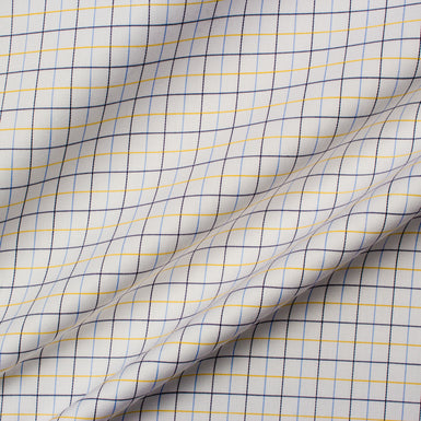 Blue & Yellow Check on Off-White Cotton Shirting