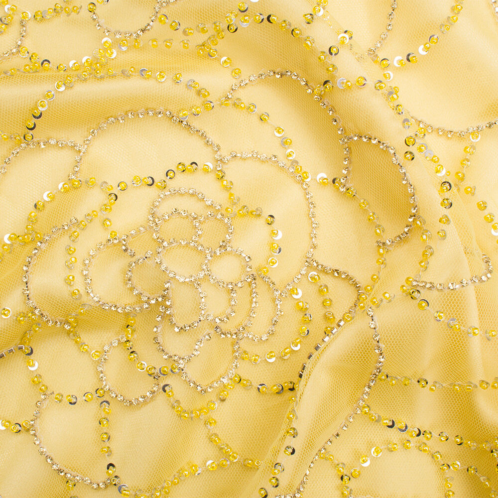Lemon Yellow Beaded Tulle
