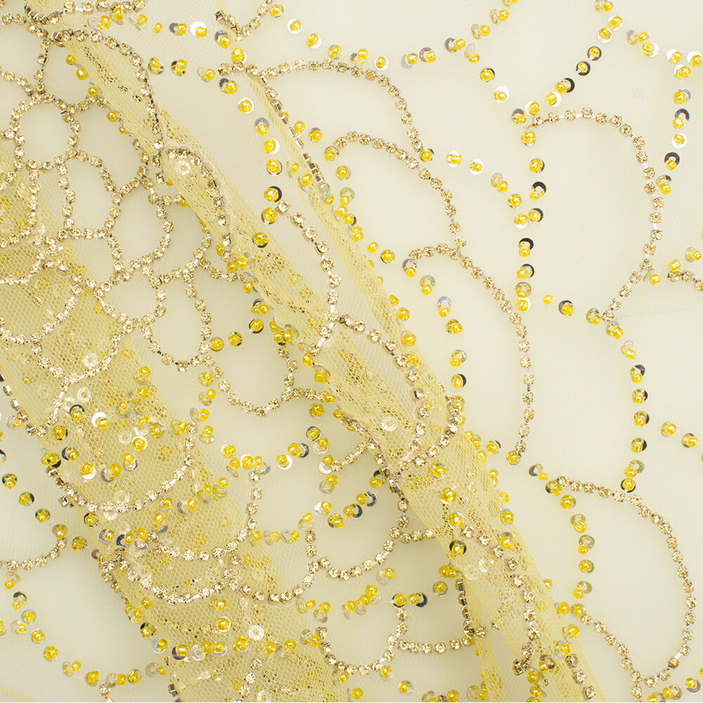 Lemon Yellow Beaded Tulle
