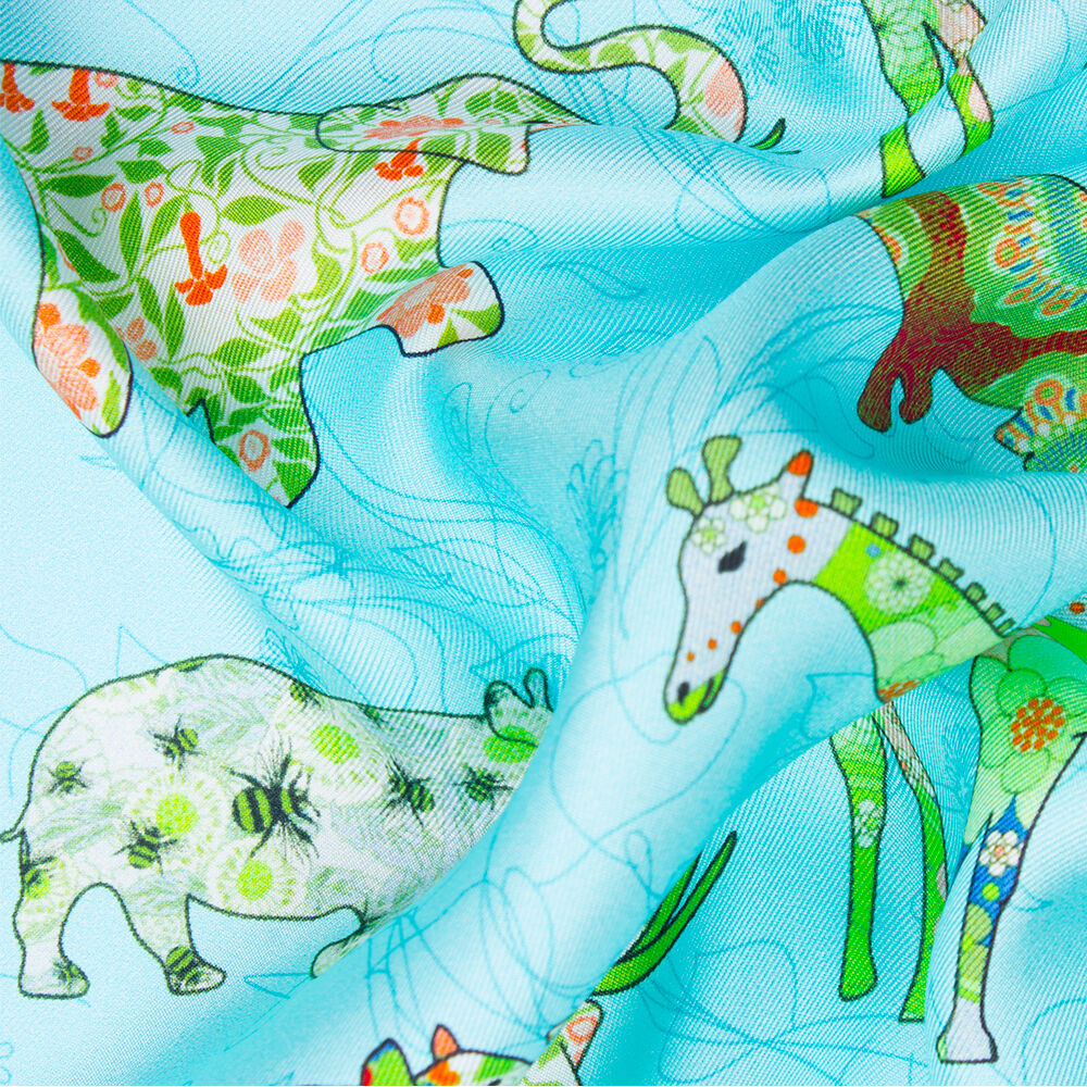 Turquoise 'Safari Animals' Printed Silk Twill (A 3.50m Piece)