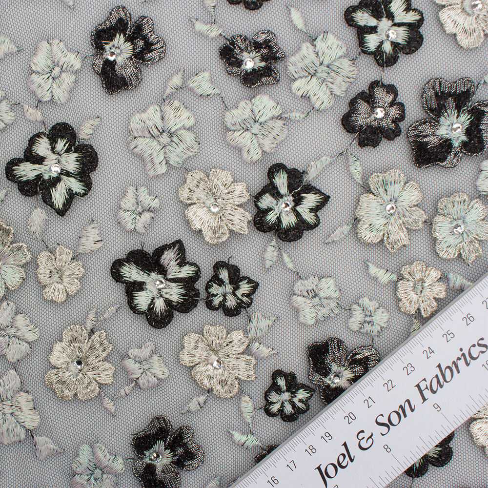 Embroidered Tulle with Swarovski Stone