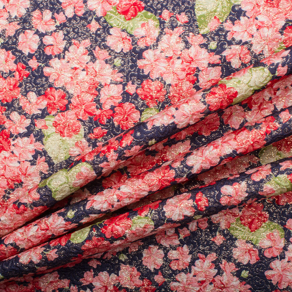 Navy/Pink Floral Metallic Silk Cloqué (A 2m Piece)