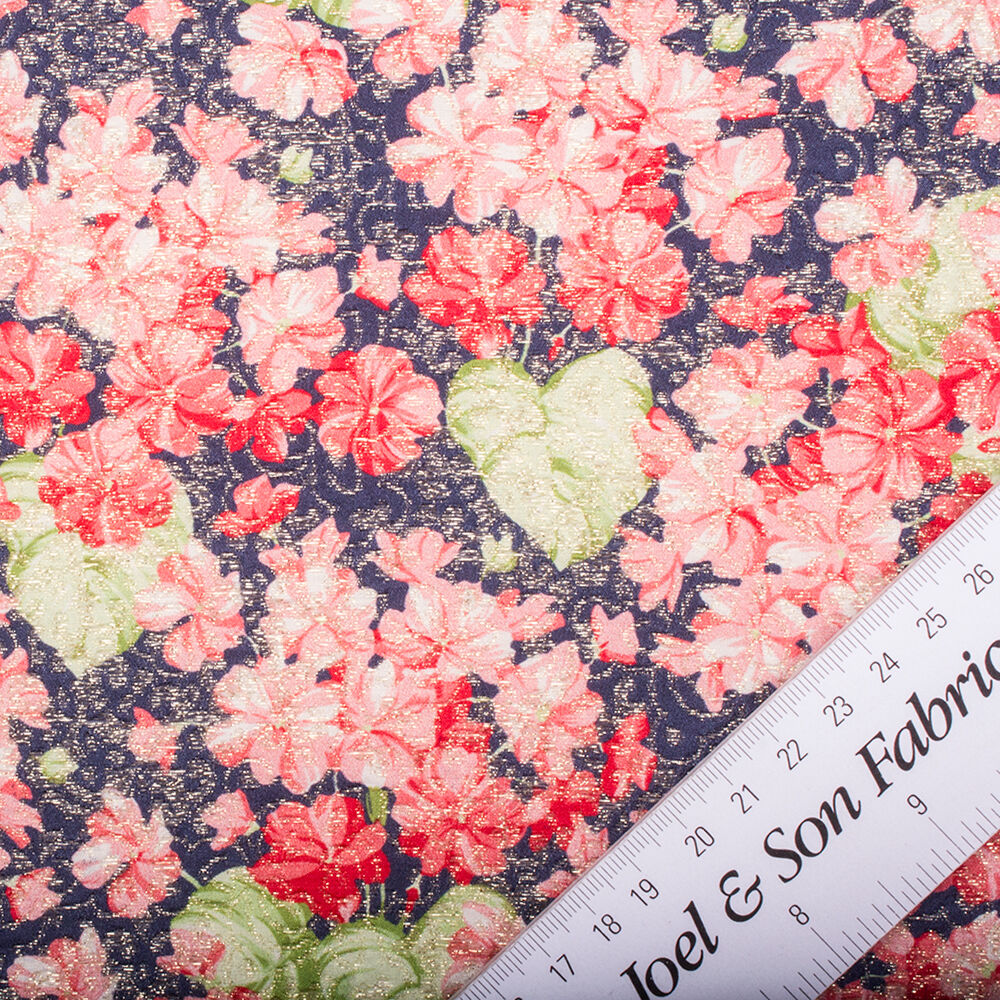 Navy/Pink Floral Metallic Silk Cloqué (A 2m Piece)