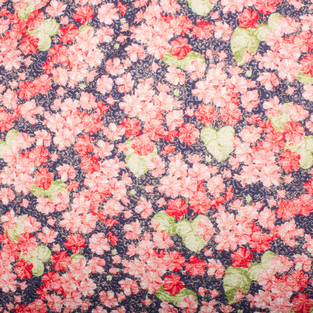Navy/Pink Floral Metallic Silk Cloqué (A 2m Piece)