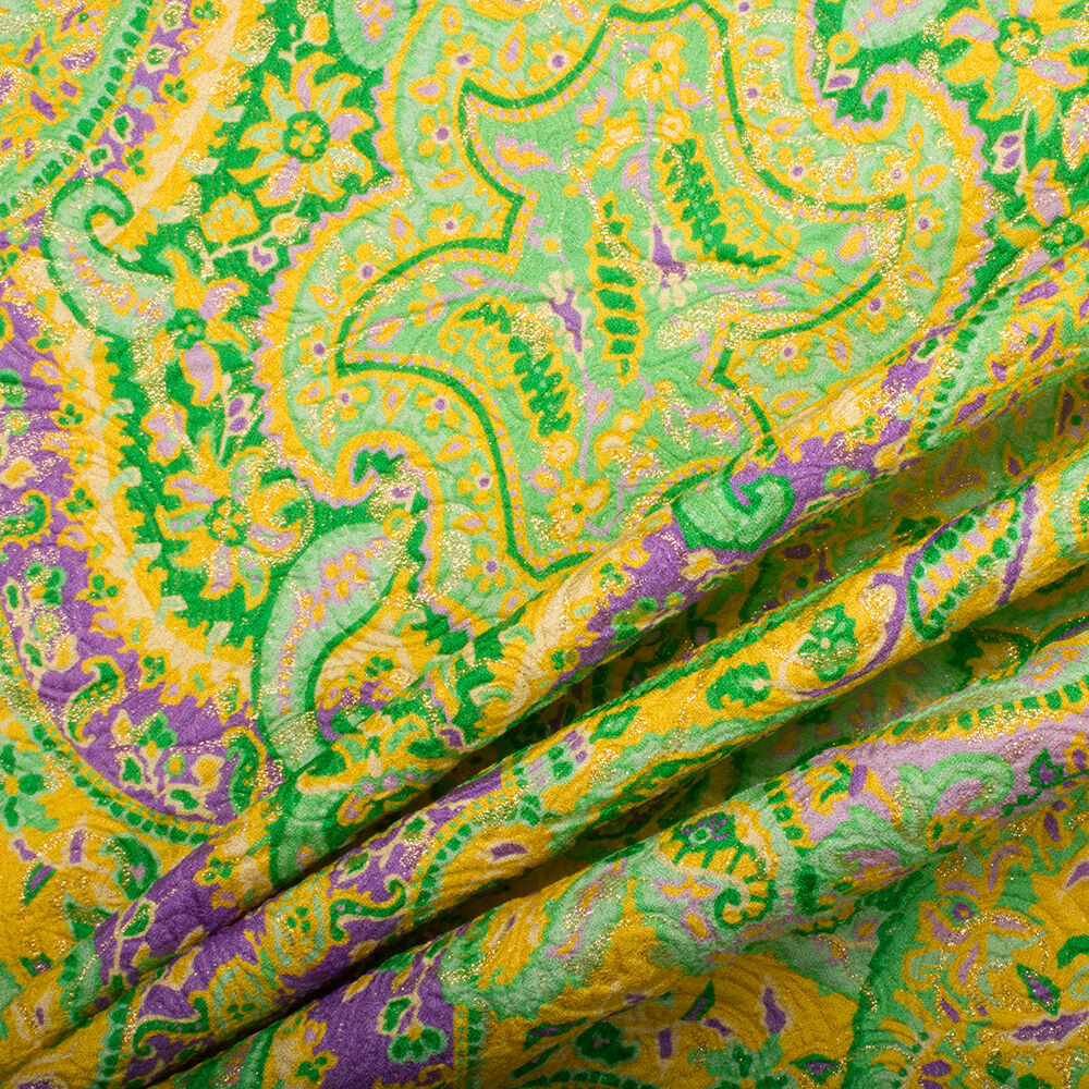 Purple, Green, Yellow Metallic Silk Blend Cloqué