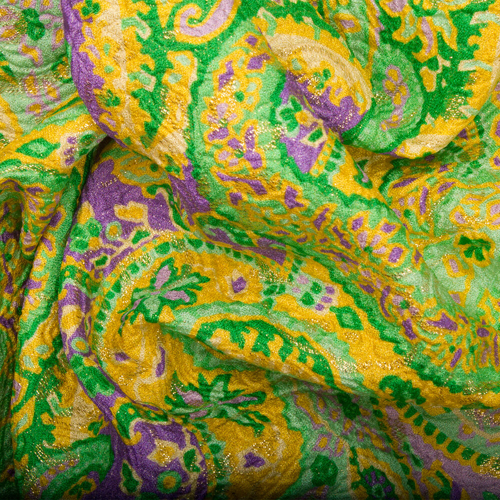 Purple, Green, Yellow Metallic Silk Blend Cloqué