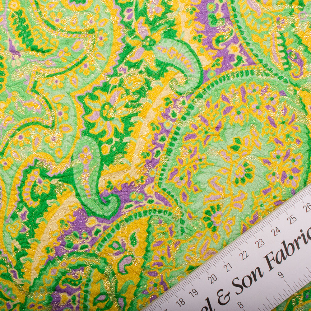 Purple, Green, Yellow Metallic Silk Blend Cloqué