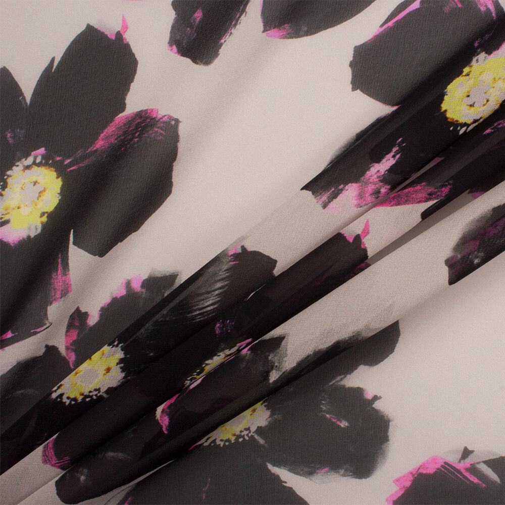 Black/Pink Floral Silk Georgette