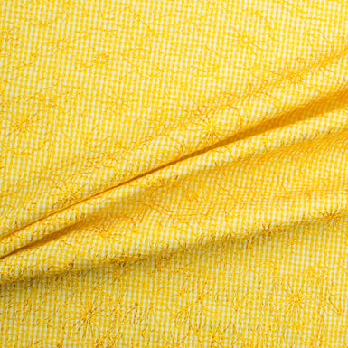 Canary Yellow/White Cotton Embroidered Gingham (A 1.15m Piece)