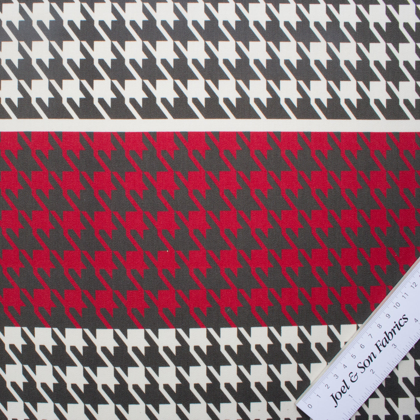 White/Red Houndstooth Printed Wool Panel