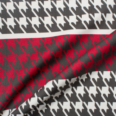 White/Red Houndstooth Printed Wool Panel