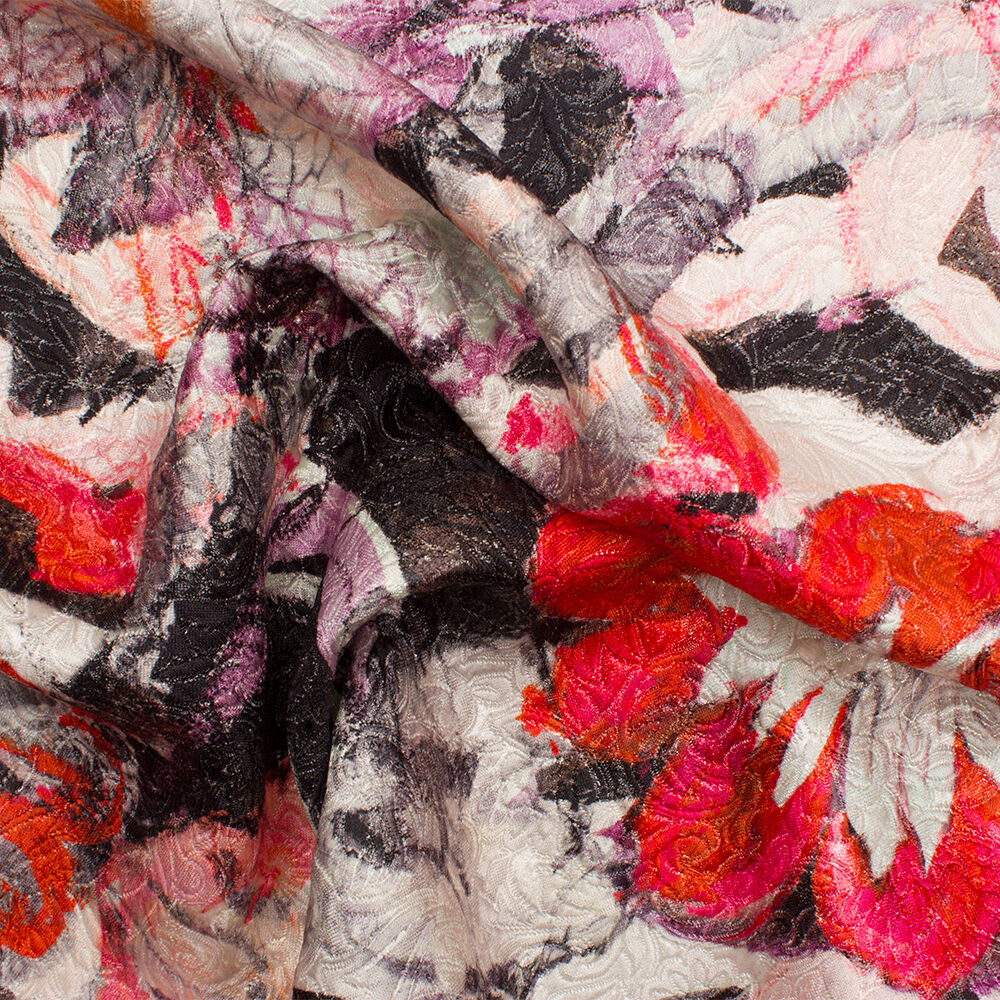 Red/Black Metallic Jacquard Cloqué