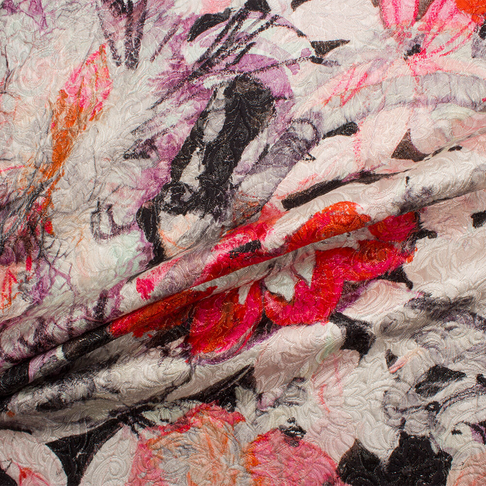 Red/Black Metallic Jacquard Cloqué