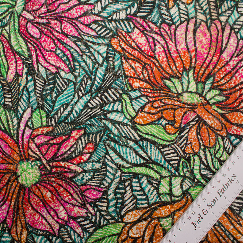 Pink/Orange/Green Metallic Jacquard Cloqué
