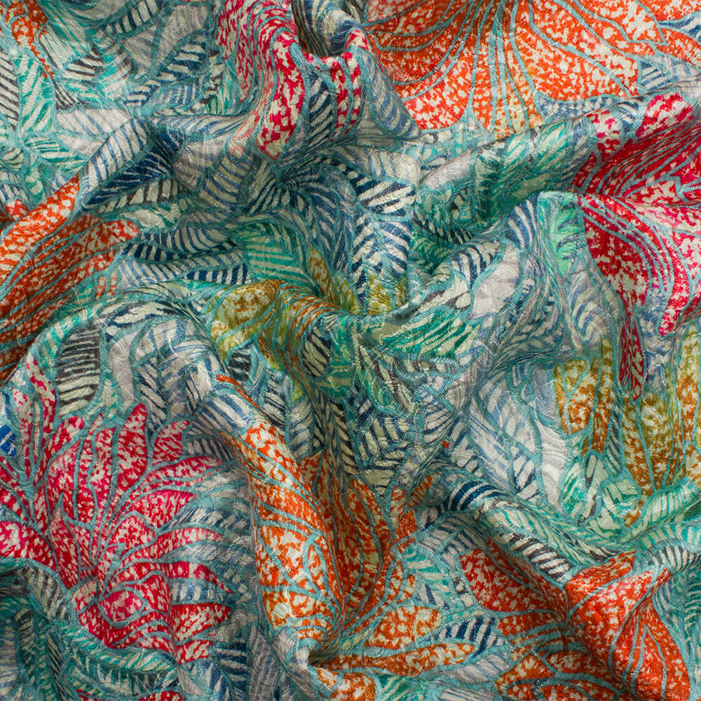 Multi/Turquoise Metallic Jacquard Cloqué (A 2.70m Piece)