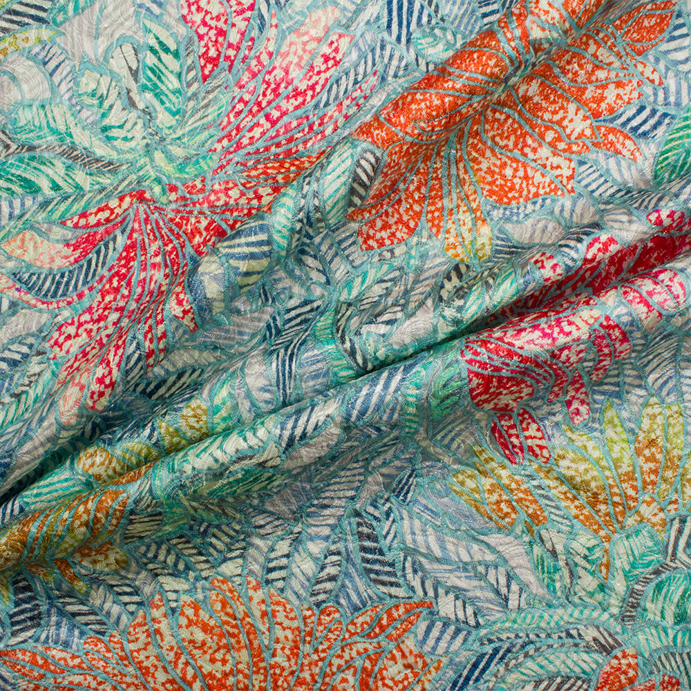 Multi/Turquoise Metallic Jacquard Cloqué (A 2.70m Piece)