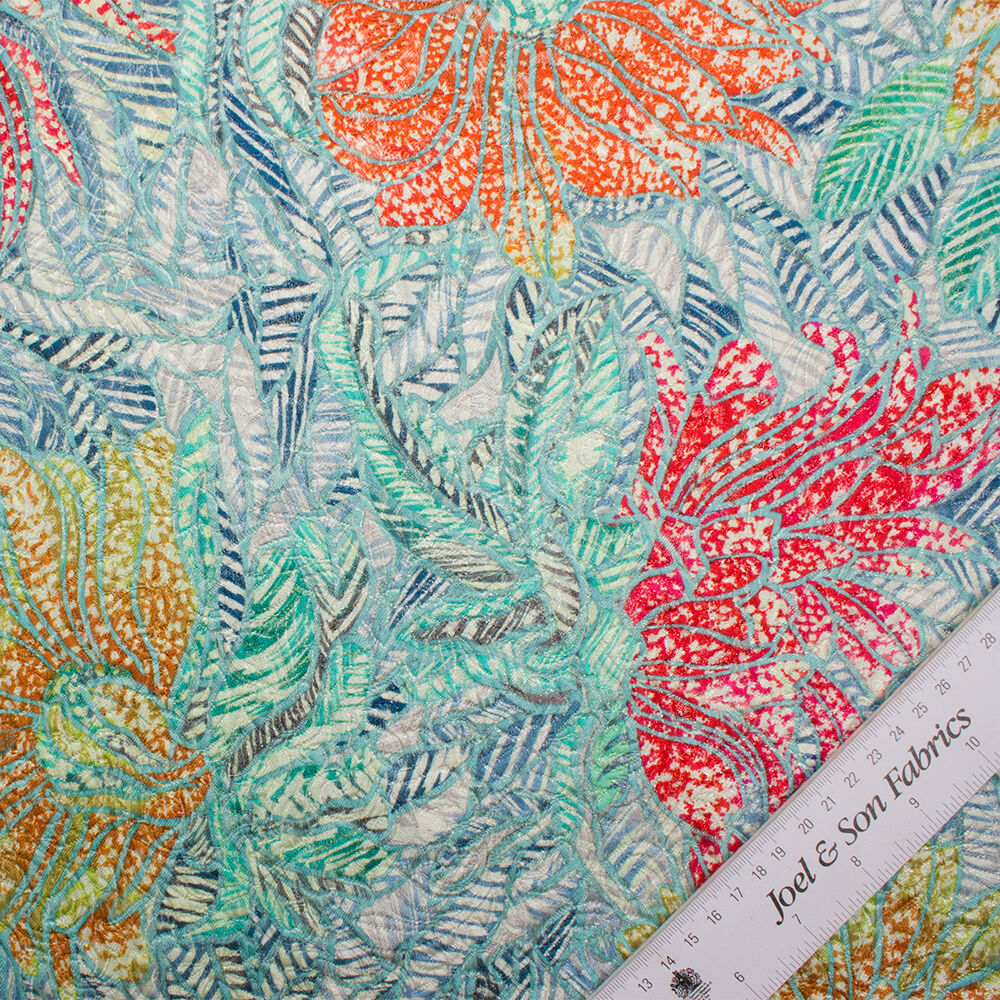 Multi/Turquoise Metallic Jacquard Cloqué (A 2.70m Piece)