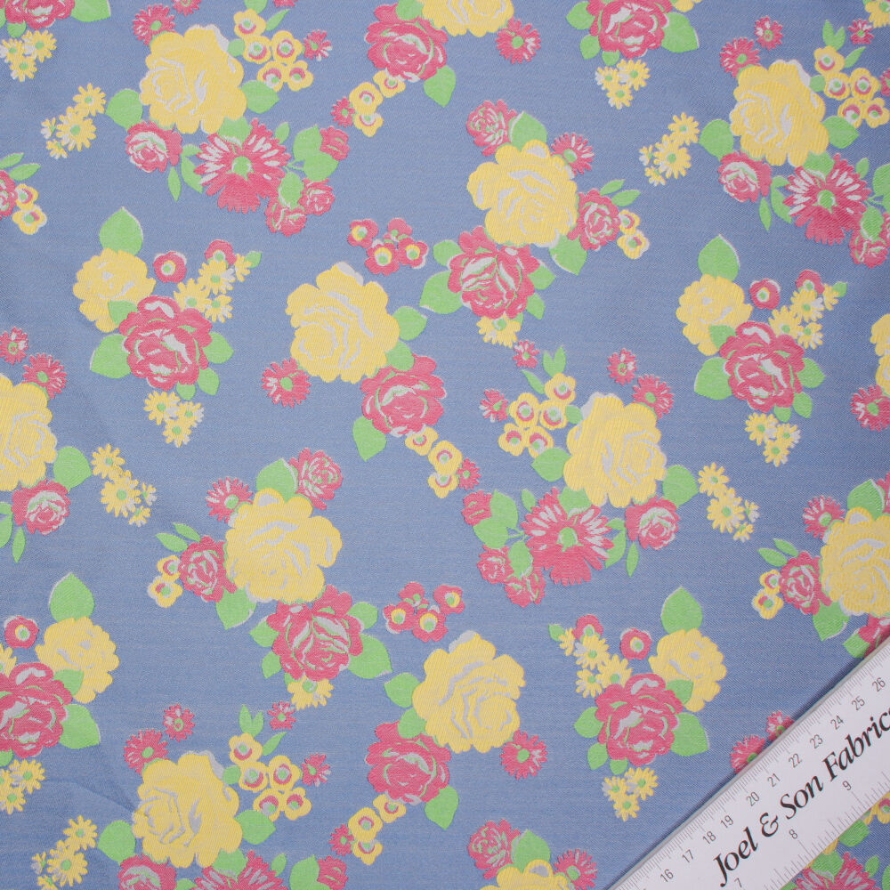 Yellow/Pink Floral Blue Brocade