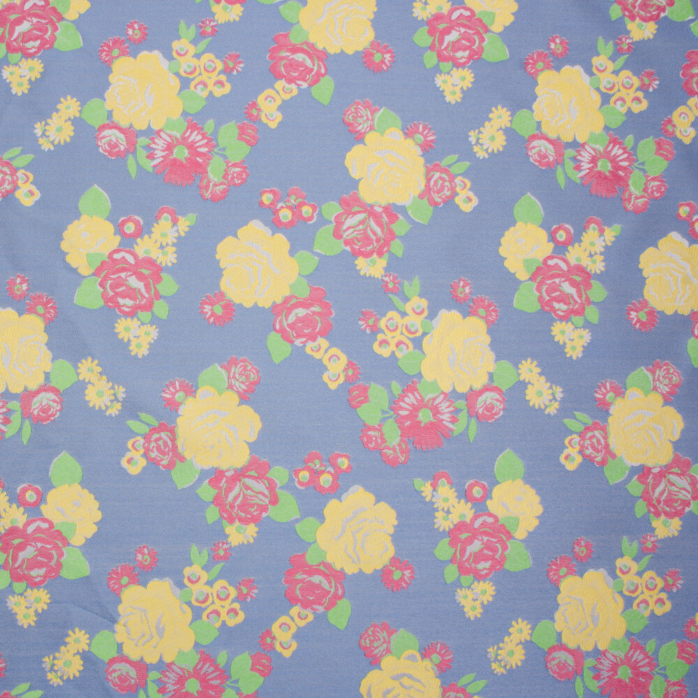 Yellow/Pink Floral Blue Brocade