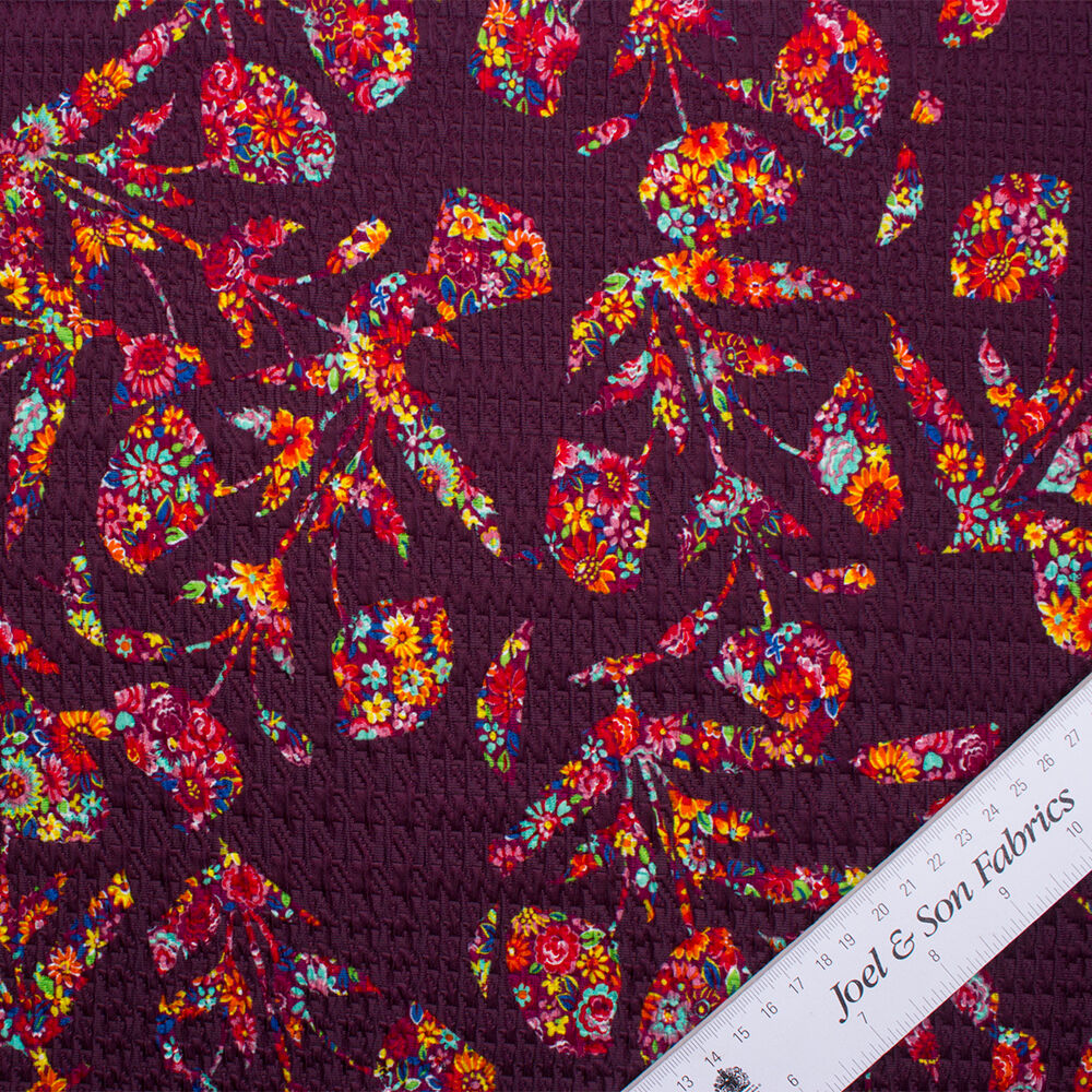 Bordeaux Floral Printed Cloqué
