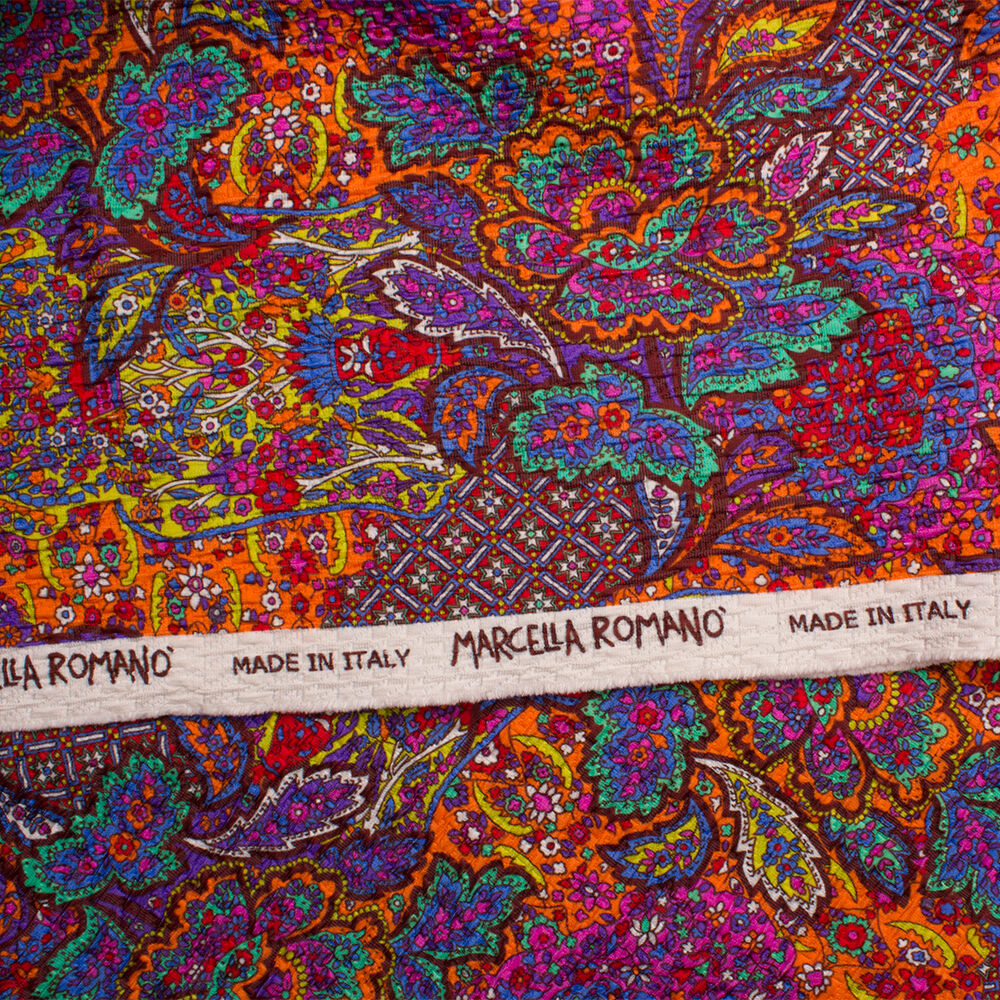 Purple Paisley Printed Cloqué