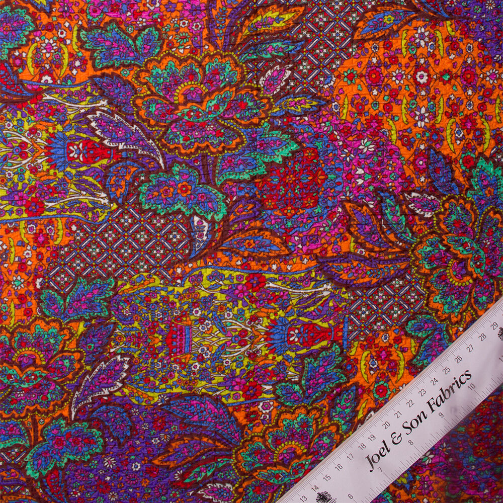 Purple Paisley Printed Cloqué