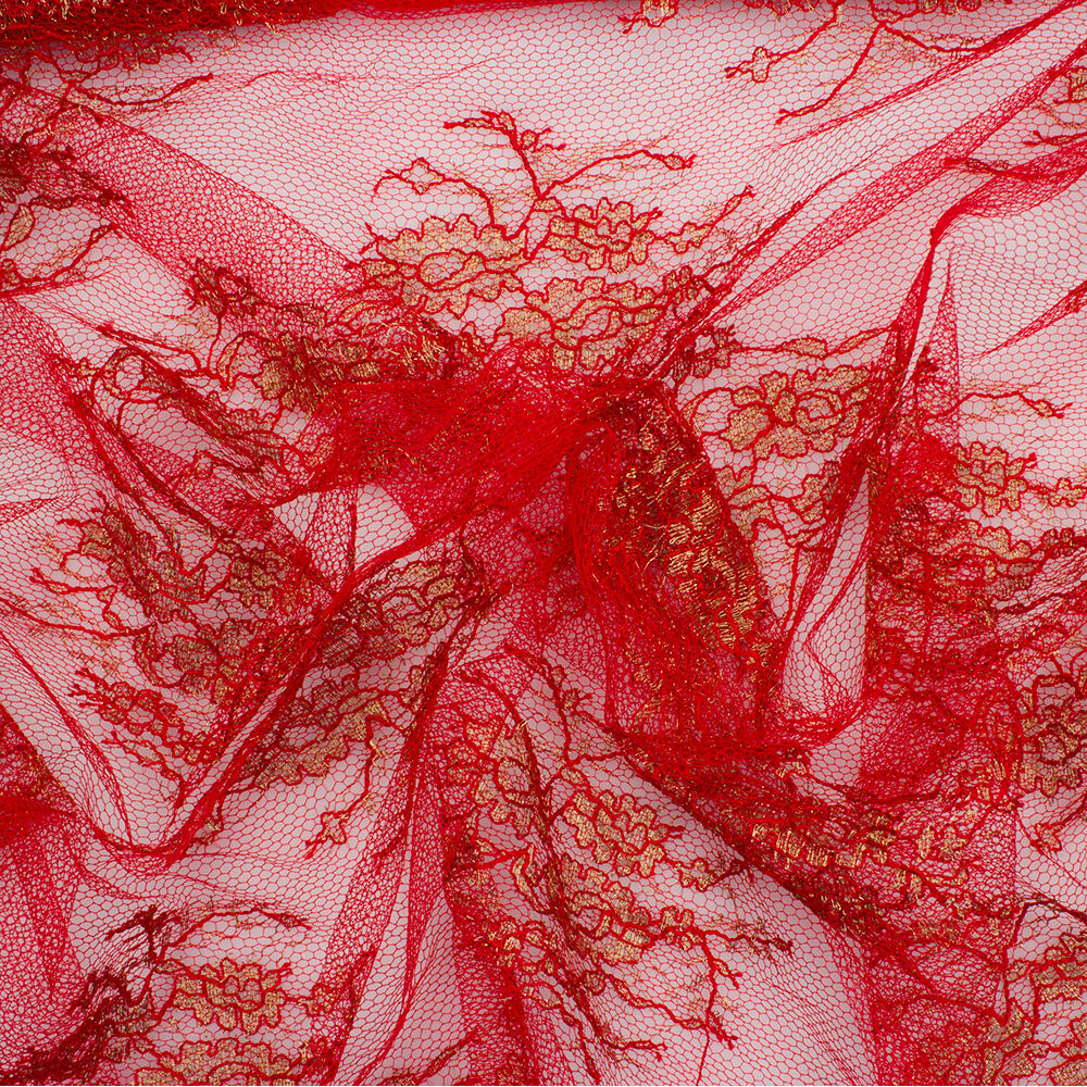 Red/Gold Metallic Chantilly Lace (A 1.60m Piece)