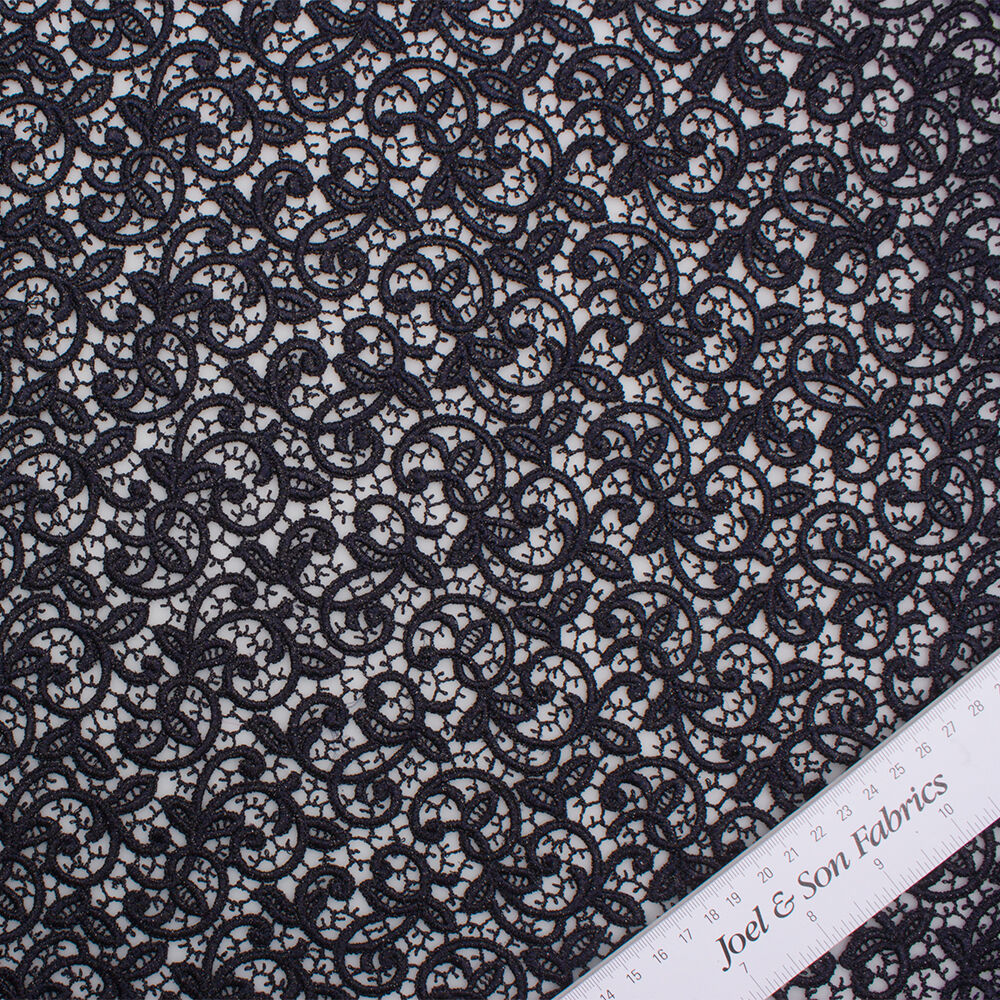 Midnight Blue Metallic Guipure Lace