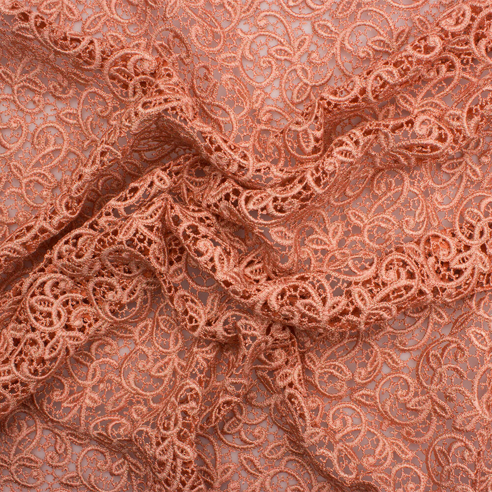 Peach Metallic Guipure Lace